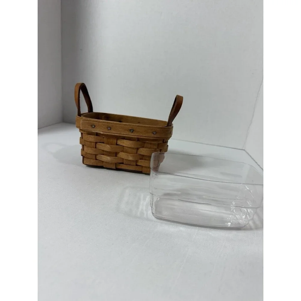 Longaberger Brown Wooden Basket 1992 Salt & Pepper Holder With Plastic Liner